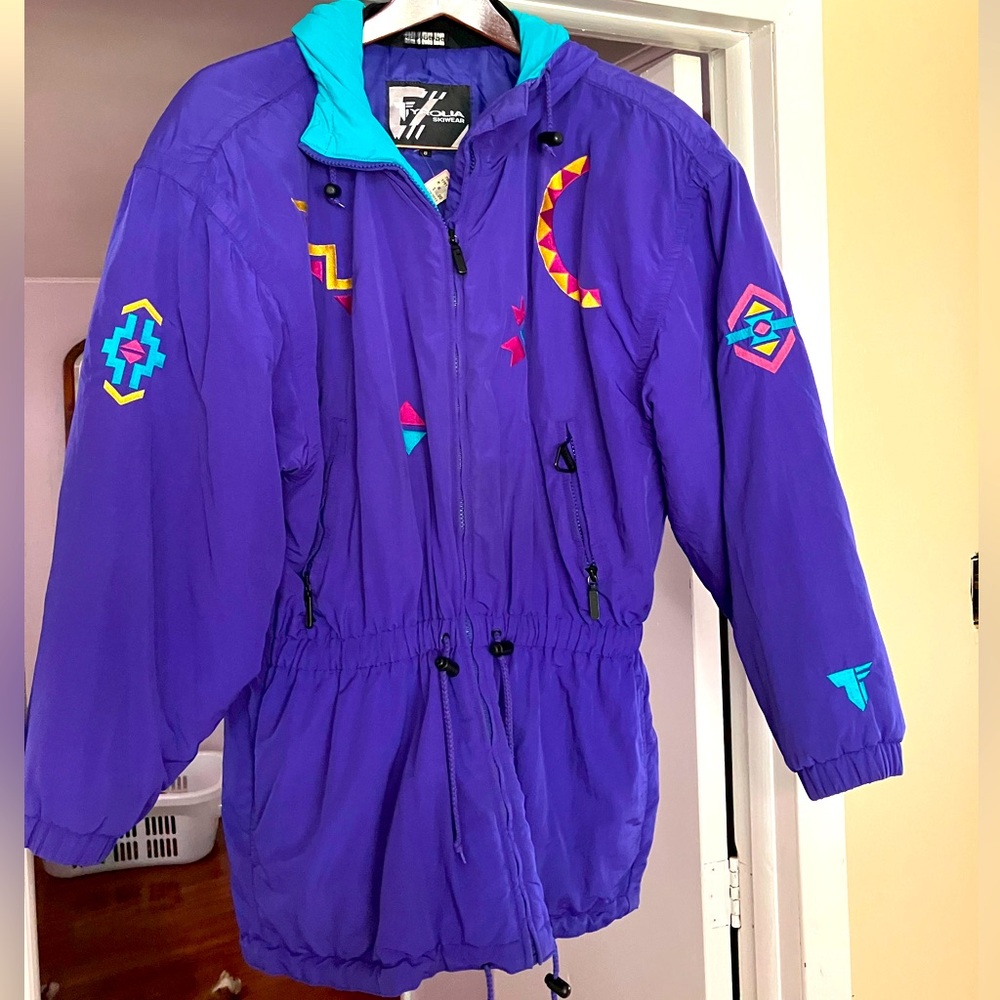 Vintage Purple Ski Jacket with Colorful Accents